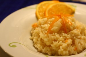 risotto con cipollotti, provola e arance che il sommelier abbina al Fiano 